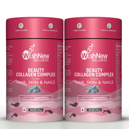 WishNew Wellness BEAUTY COLLAGEN COMPLEX, 21 Servings | Berry Flavor | Nourishment for Healthy Hair, Skin & Nails | 1 Sachet (10g) Daily Pack of 2