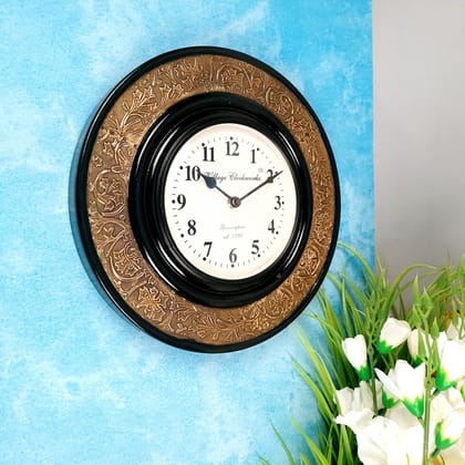 Wall Clock Vintage | Clock Wall Mount With Brass Work- For Home, Living Room, Bedroom, Office, Hall Decoration & Gift - 12 inch