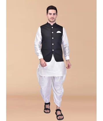 PRINTCULTR White Silk Regular Fit Mens Dhoti Kurta Set ( Pack of 1 ) - None