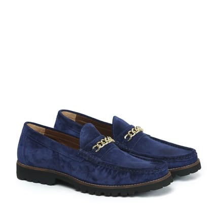 Chunky Sole Loafers in Blue Suede Leather-40/6