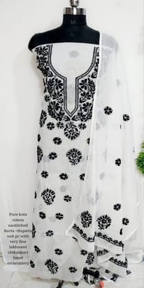 The Chikankari Story Unstitched Pure Kota Cotton Kurti & Dupatta Set with Handcrafted Lucknowi Chikankari Embroidery having 3 meter kurti & 2.5 meter dupatta.-Free Size