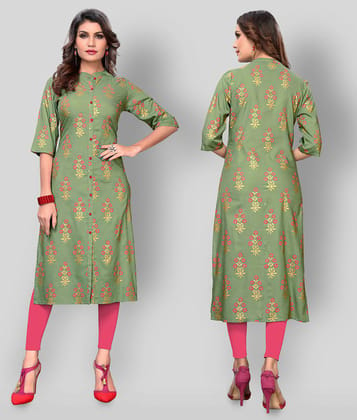 Vbuyz - Green Rayon Womens Front Slit Kurti ( Pack of 1 ) - XL