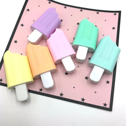 Quirky Pastel Ice Cream Stick Popsicle Shape Highlighters | Set Of 6 Pastel Shades | Chisel Tip Fine Grip Marker Pen | For Stationery Hoarders & Kids | Party Return Gifts For Girls