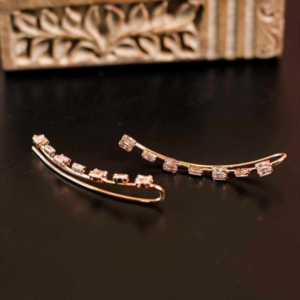 Rose Gold-Plated AD Contemporary Ear Cuffs-Rose Gold
