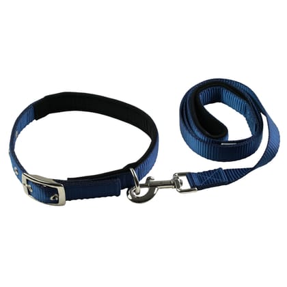 TopDog Premium Nylon Collar and Leash Set for Dogs Blue-L:17-22 in Neck