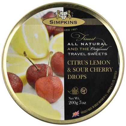 Simpkins Travel Sweets - Citrus Lemon & Sour Cherry, 200 gm Tin