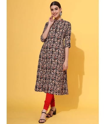 Vbuyz Rayon Printed A-line Womens Kurti - Black ( Pack of 1 ) - None