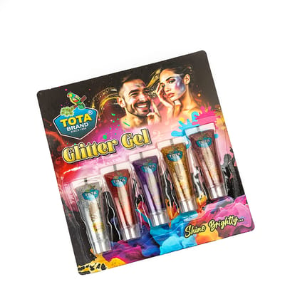 Brand Glitter Holi Gel Set, 5 Metallic Colours, Face and Body Cosmetic Sparkle Gel