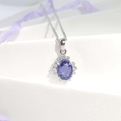 Oriana Tanzanite Silver Pendant with chain For Women-White Gold / 16 inches