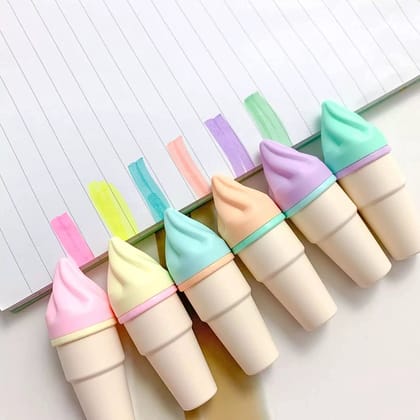 Set of 6 PCs Stationery Cute Shape Mini Fluorescent Highlighter/Highlighters Marker pens for Kids Gift Pack of 1 (Ice Cream Cone)