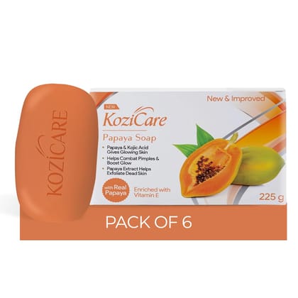 Kozicare Papaya Soap, Dark Spot Remover, Glowing Skin, Kojic Acid, Olive Oil, Papaya Extract, Moisturizing, 75gm, Pack of 6-Kozicare Papaya Soap | Dark Spot Remover & Glowing Skin | Kojic Acid, O