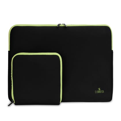 The Clownfish Jawa Series Neoprene Unisex 15.6 inch Tablet Case Laptop Sleeve Laptop Case Slipcase with Zip Pouch Black with Green Top Piping-The Clownfish Jawa Series Neoprene Unisex 15.6 inch T