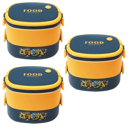 Kuber Industries Insulated Lunch Box, 2 Compartments, BPA Free, Leakproof, Microwave Safe, 1450 ML, Pack of 3, Yellow & Blue.-Kuber Industries Insulated Lunch Box, 2 Compartments, BPA Free, Leakp