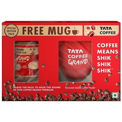 Tata Coffee Grand Premium Instant Coffee - 100% Coffee Blend, Special Edition Promo Pack, 50 G (With Free Mug)