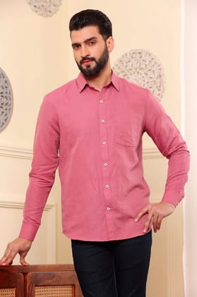 Pure Linen Shirt Coral Pink (Size - S) by BLUE EAGLE