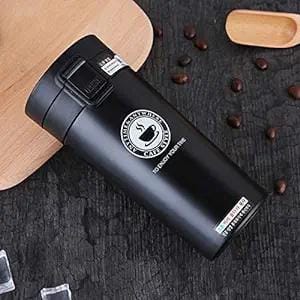 KATHIYAWADI 380 ML Stainless Steel Vacuum Insulated Travel Tea and Coffee Mug -Insulated Cup for Hot & Cold Drinks, Travel Thermos Flask with Lid (Black Color)
