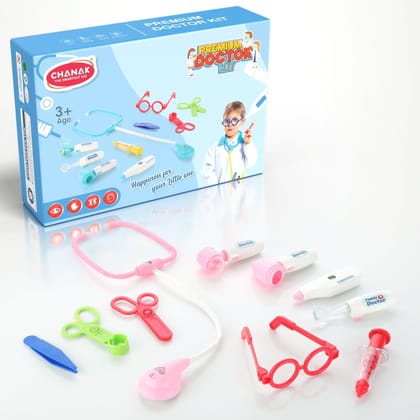 Chanak Premium Doctor Set for Kids, Doctor Set with LED Light Instruments, Pretend Play Doctor Set for Kids Above 3 Years, 10 Piece Doctor Kit for Boys & Girls, BIS Approved. (Pink)