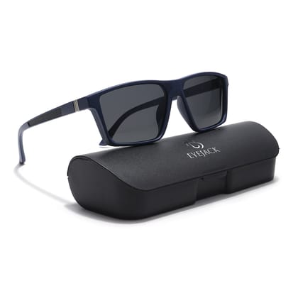 Eyejack Rectangle Polarized Sunglasses for Men & Women (Black Lens | Navy Blue Frame - 17003PCL750)