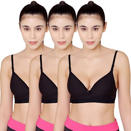 Bodycare Cotton Spandex Padded Non wired Tshirt Bra-Pack of 3