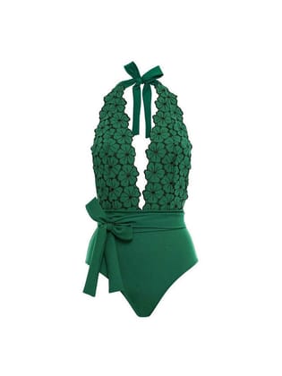 Bandage Retro Printed Bikini Swimsuit-S / Green