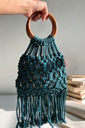 House Of Macrame "On-The-Go" Tasseled Handbag - Forest Green