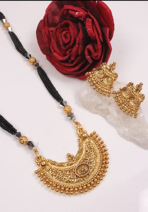 Jewels Kafe Jewellery One gram gold plated 30 inch long Mangalsutra set with Earrings for women