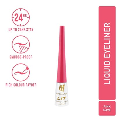 MyGlamm LIT Glossy Liquid Eyeliner - Pink Rave (Flamingo Pink Shade) - 3.5ml | Up to 24hr Water-proof & Smudge-proof