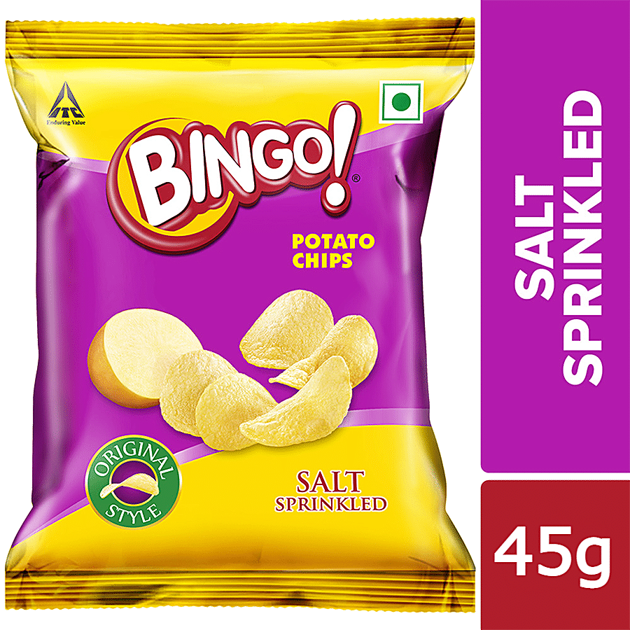 Bingo Flat Cut Salted Potato Chips - Original Style - Salt Sprinkled - Pack For Snacks - 45G duplicate