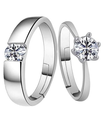 Paola  Adjustable Couple Rings Set for lovers Silverplated Elegant LOVE  Solitaire Diamond  Valentine Gift Sets  For Men And Women Jewellery - None