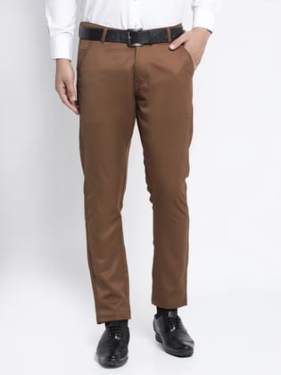 Indian Needle Men's Brown Tapered Fit Formal Trousers-30 / Brown