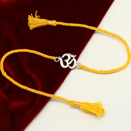 925 sterling silver custom design OM / AUM design Rakhi bracelet with stunning yellow thread Best sibling rakhi for Festival Rakshabandhan rk160