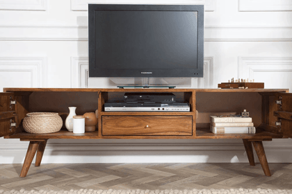 Wooden Twist Estilo Solid Sheesham Wood TV Unit for Living Room-Brown