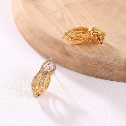 Gold and American Diamond Intricate Circle Drop Earrings