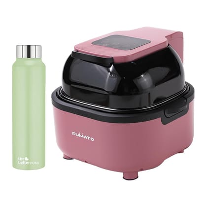 The Better Home FUMATO Aerochef Pro Air fryer With Digital Screen Panel 6.8L Pink  Stainless Steel Water Bottle 1 Litre Green-The Better Home FUMATO Aerochef Pro Air fryer With Digital Screen Pan