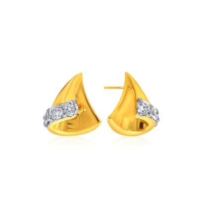 Senco Gold 14K Yellow Gold Draped Grace Diamond Studs Earrings (Gold Weight - 1.1 g / 0.08 carat / HI-SI)