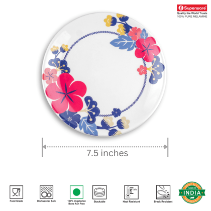 SUPERWARE Pure MELAMINE Dinnerware - HIBISCUS | 6 Nos. | Tableware, Stain Free, Glazed Finish-7.5 inches | Small Plate