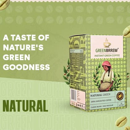 Natural Green | 100% Unroasted Coffee | Classic Blend | Daily Regular | 20 Servings | 60g-Natural