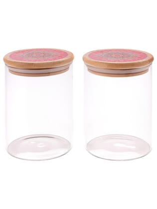 The Better Home UMAI Pack of 2 Borosilicate Jars with Printed Bamboo Lids, 600ml Each, Airtight for Cookies, Snacks, Spices, Tea, Coffee, Sugar, Dry Fruits.-The Better Home UMAI Pack of 2 Borosil