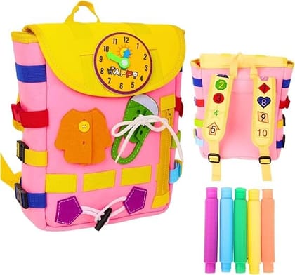 Ji and Ja Toddler Backpack with DIY Retractable Tube and Learning Activity Toys - Develop Fine Motor Skills and Basic Life Skills - Children's Travel Toy - Ideal Gift for 12 Months (multi)