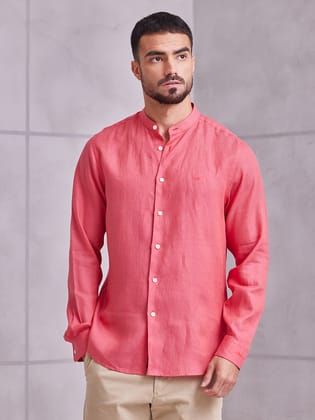 Aldeno Men Regular Fit Solid Pink Linen Shirt (MEBA)-S