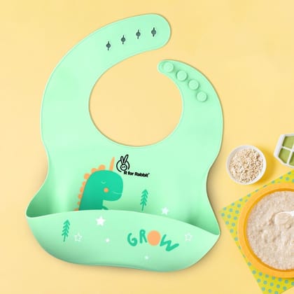 Safari Silicone Bib For Baby Comfortable Soft And Built-in Food Pocket-Sea Green