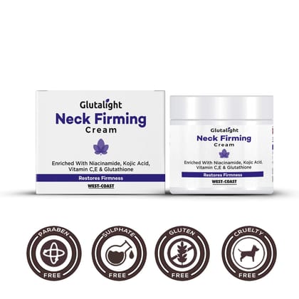 Glutalight Neck Firming Cream: Glutathione, Vitamin C, Vitamin E, Niacinamide, Kojic Acid. Evens and brightens skin tone - 50gm.-Glutalight Neck Firming Cream: .01% Glutathione, 2% Vitamin C, 0.0