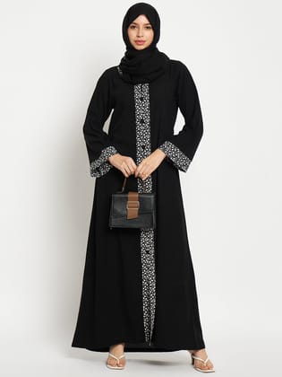 Nabia Black Solid A-line Abaya Burqa For Women With Black Georgette Scarf-XS / 54