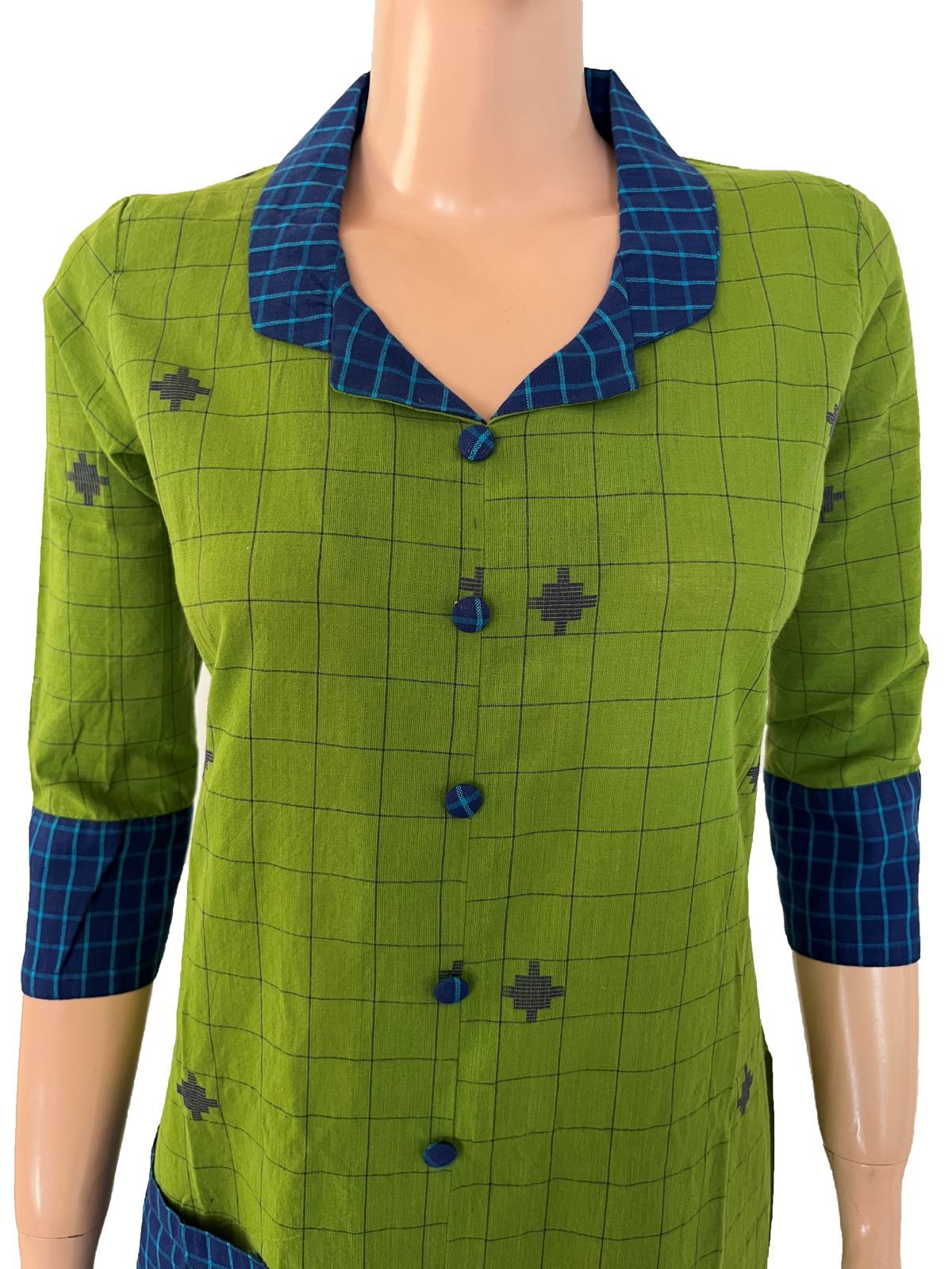 Jacquard Cotton Woven Staright Cut Kurta with Coat Collar , Parrot green , KH1081-L