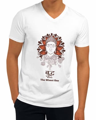 Buddha | V Neck, Sanskrit T-shirt-White / S