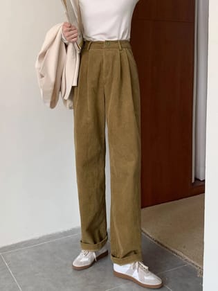 Corduroy Pants-ONE SIZE / OLIVE GREEN