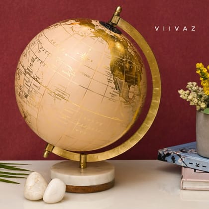 Brunel Laminated Gold Pink Globe-Metal Base | Gloss Finish / L: 8 |  H: 12 | W: 9  (inch) / Globe Size - 8 Inch