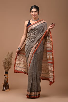 JAIPUR HANDBLOCK PRINT Exclusive collection of handblock printed pure chanderi silk sarees with blouse piece.