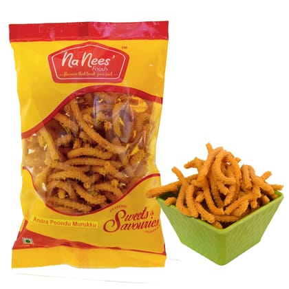 Andhra Poondu/Garlic Murukku | Andhra Garlic Sev | 150 g Pack (Weight - 150g) by NaNee's Foods