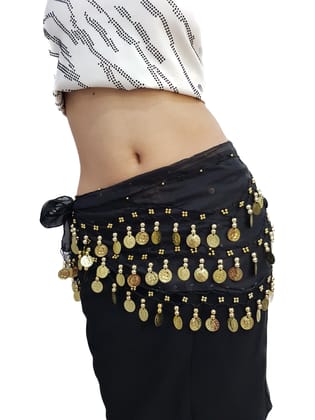 Black Belly Dance Gold Coins Belt For Adults and Kids Fancy Dress Costume Accessory-Rent / 5-10 years